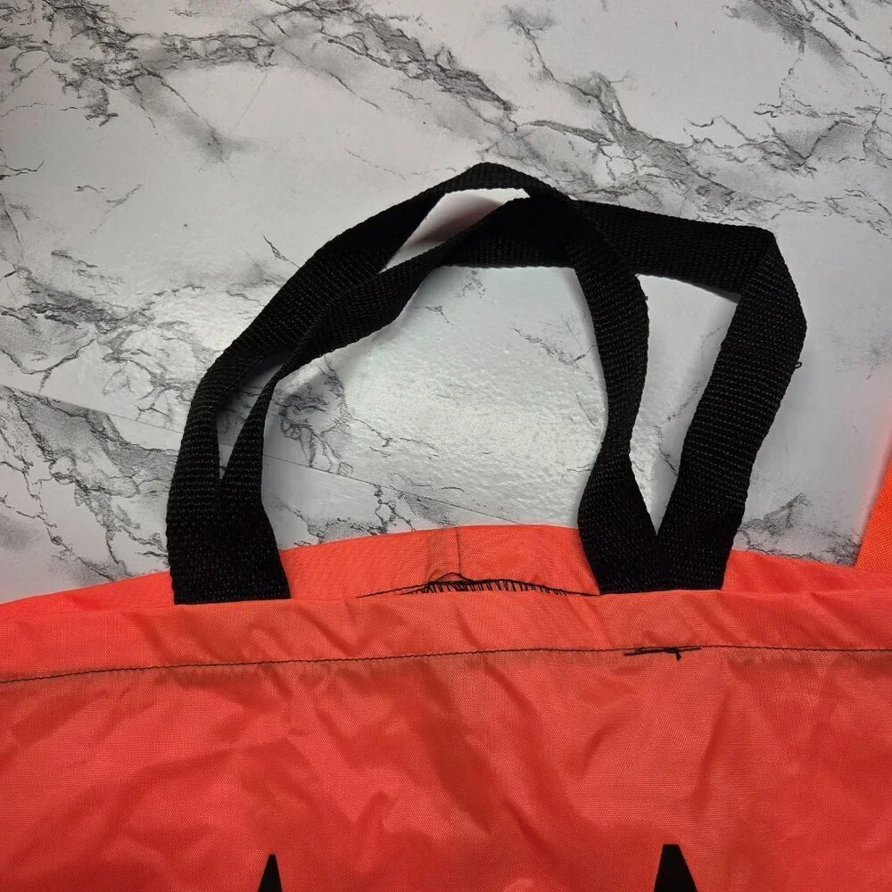 Bright Orange Pumpkin Face Drawstring Handle Trick or Treat Bags ( Set of 2 )